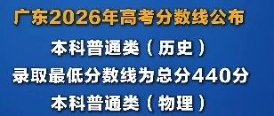 广东高考分数线：普通类本科线